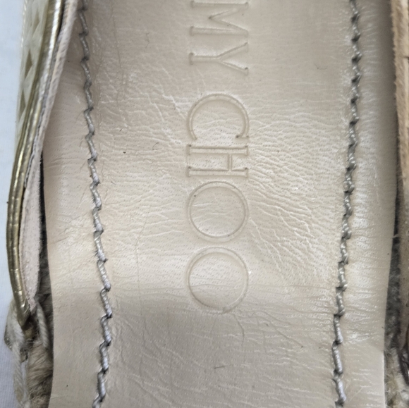 Jimmy Choo 39 Dreya Gold Cubed Mirror D'Orsay Leather Espadrille Flat Shoe EUC - Picture 4 of 8